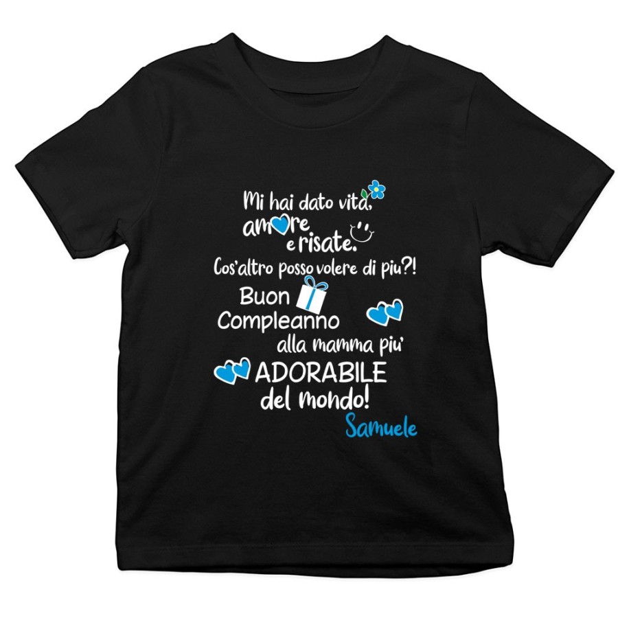 T-shirt bambino personalizzata con nome buon compleanno alla mamma più adorabile del mondo Per la mamma