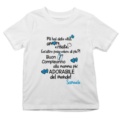 T-shirt bambino personalizzata con nome buon compleanno alla mamma più adorabile del mondo Per la mamma