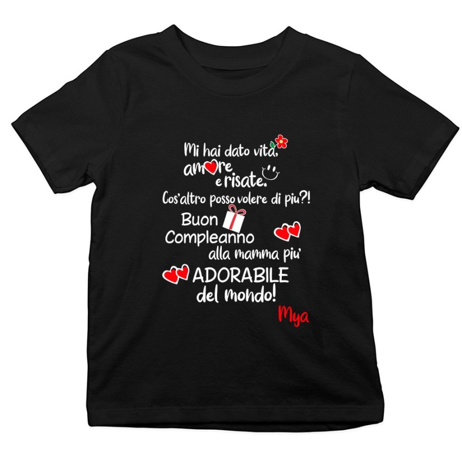 T-shirt bambino personalizzata con nome buon compleanno alla mamma più adorabile del mondo Per la mamma