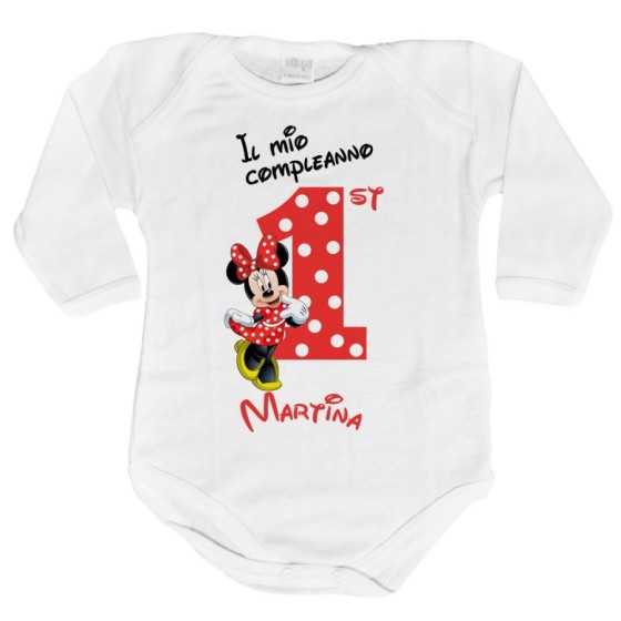 Body neonato personalizzato con nome festa a tema minnie con pois Compleanno