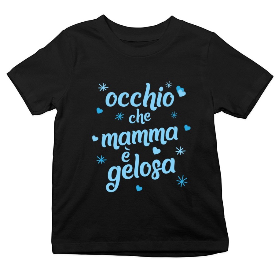 T-shirt bambino occhio che mamma è gelosa con cuori e stelle Per la mamma
