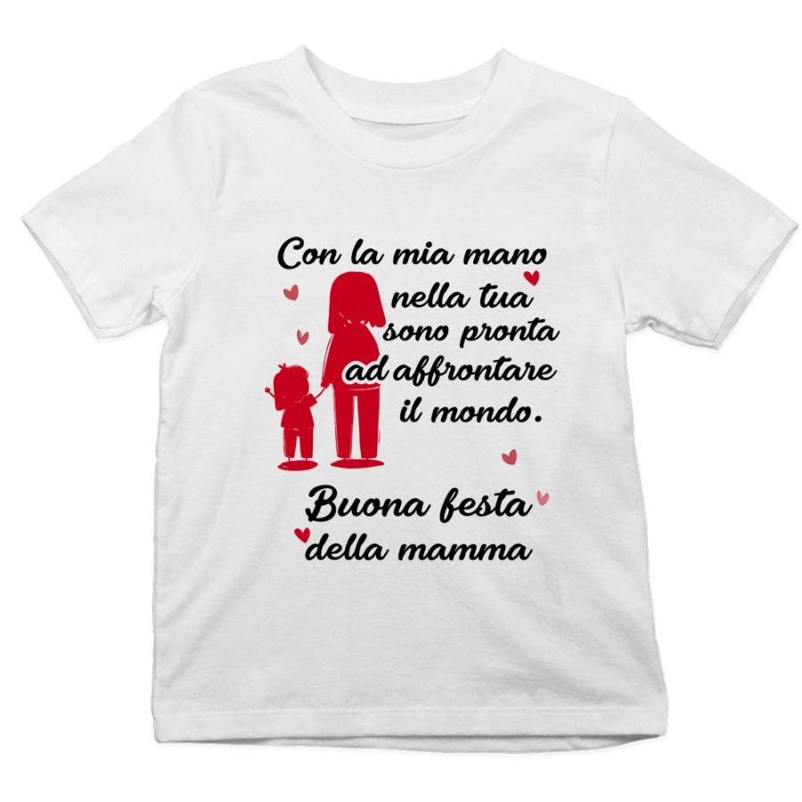 T-shirt bambino con la mia mano nella tua sono pronta ad affrontare il mondo Per la mamma