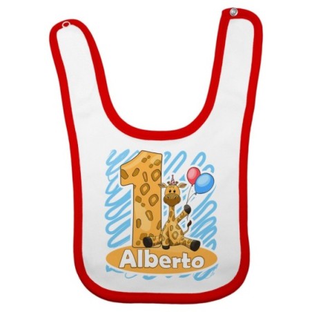 Bavaglino neonato personalizzato con nome festa a tema giraffa con palloncini Compleanno