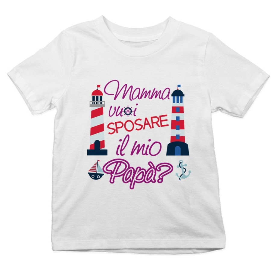 T-shirt bambino mamma vuoi sposare il mio papà con barche e fari Per la mamma