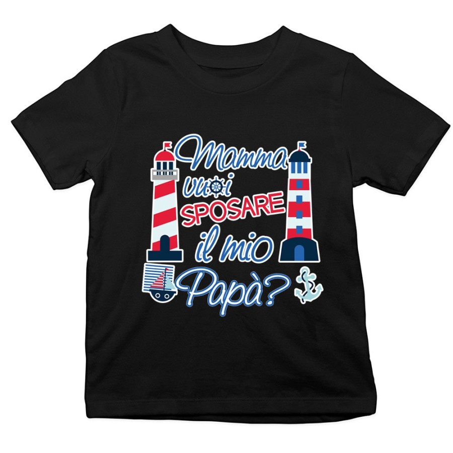 T-shirt bambino mamma vuoi sposare il mio papà con barche e fari Per la mamma