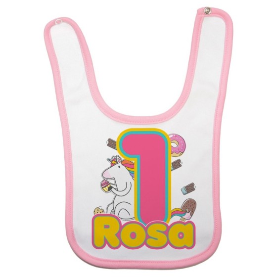 Bavaglino neonato personalizzato con nome festa a tema unicorno con dolciumi Compleanno