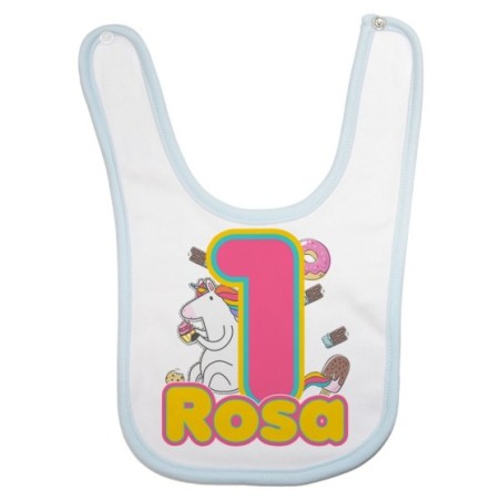 Bavaglino neonato personalizzato con nome festa a tema unicorno con dolciumi Compleanno