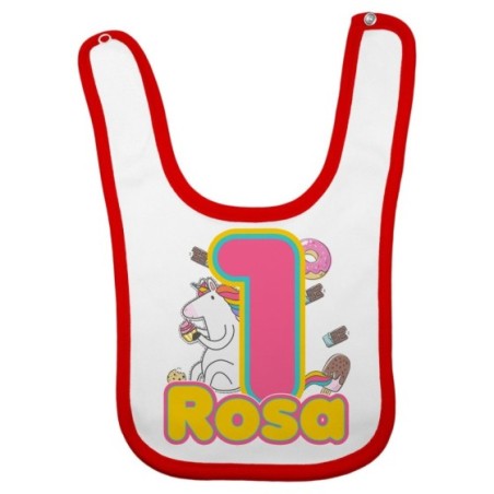 Bavaglino neonato personalizzato con nome festa a tema unicorno con dolciumi Compleanno