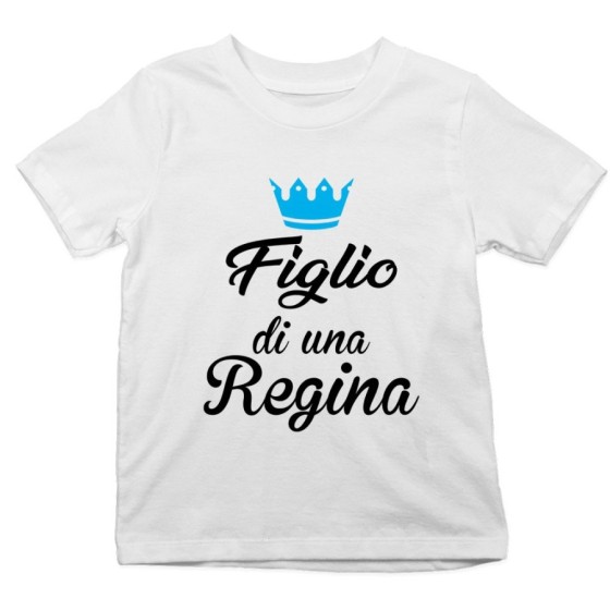 T-shirt bambino figlio di una regina figlia di una regina con corona azzurra fucsia Per la mamma