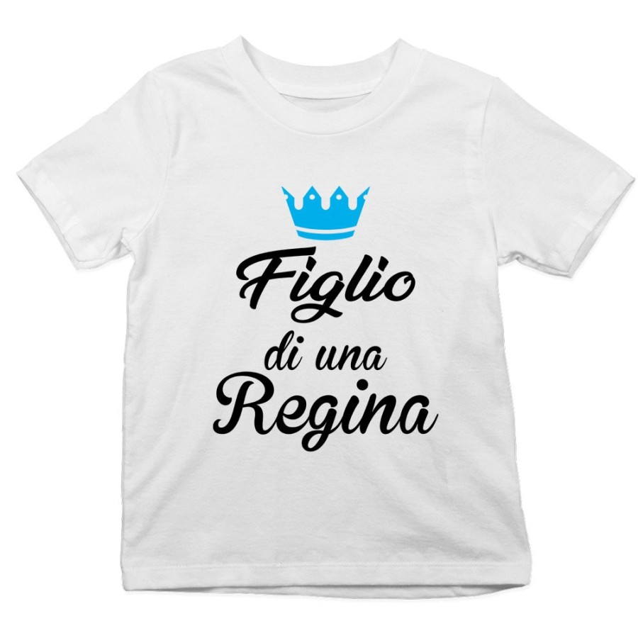 T-shirt bambino figlio di una regina figlia di una regina con corona azzurra fucsia Per la mamma