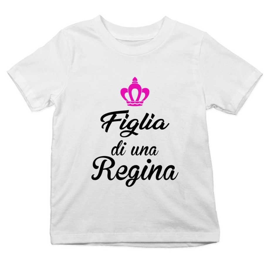 T-shirt bambino figlio di una regina figlia di una regina con corona azzurra fucsia Per la mamma
