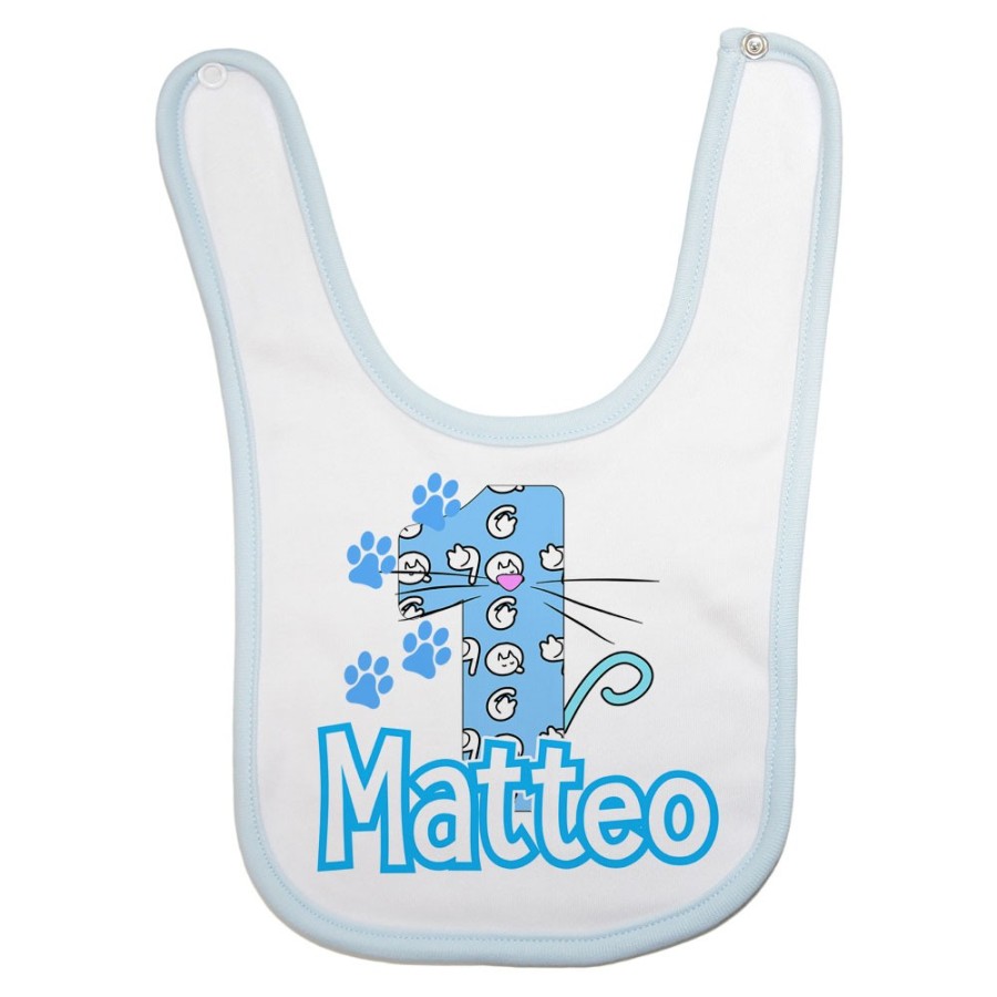 Bavaglino neonato personalizzato con nome festa a tema gattini Compleanno