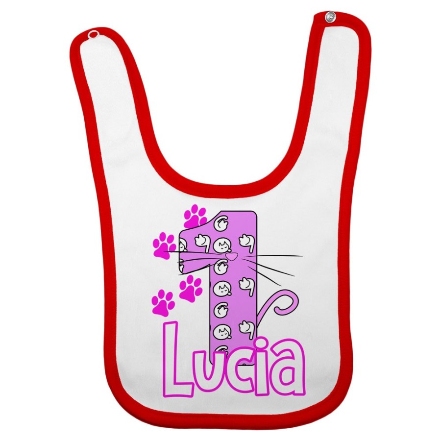 Bavaglino neonato personalizzato con nome festa a tema gattini Compleanno