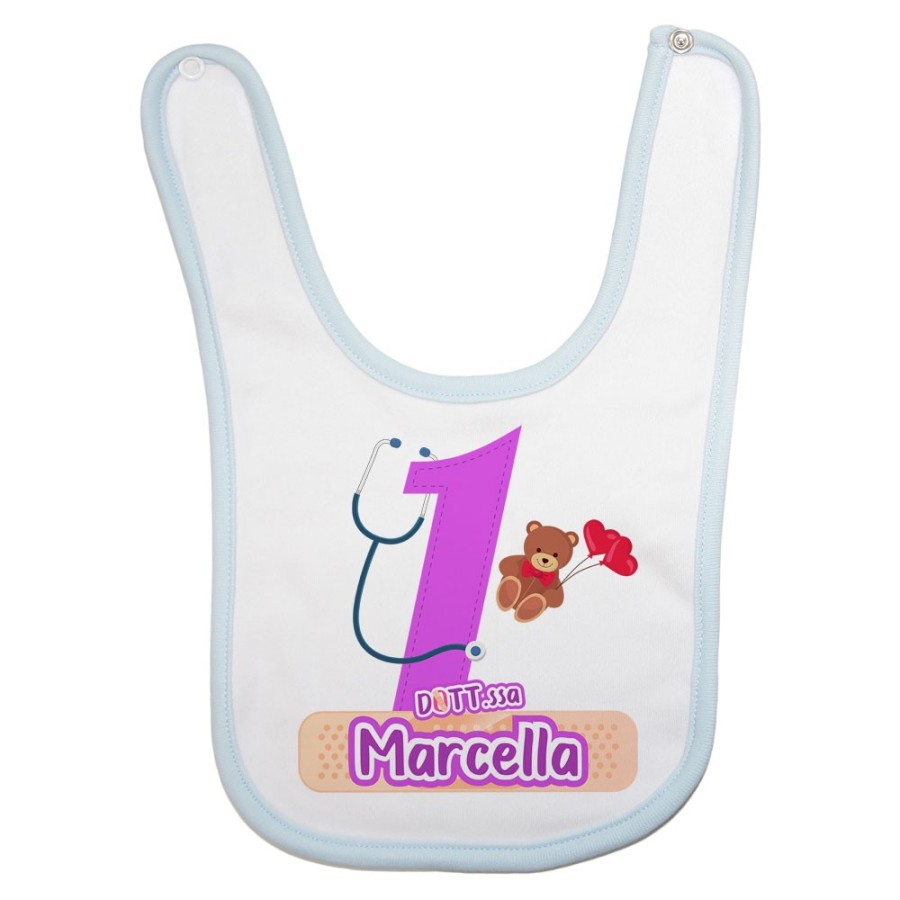 Bavaglino neonato personalizzato con nome festa a tema dottoressa peluche Compleanno