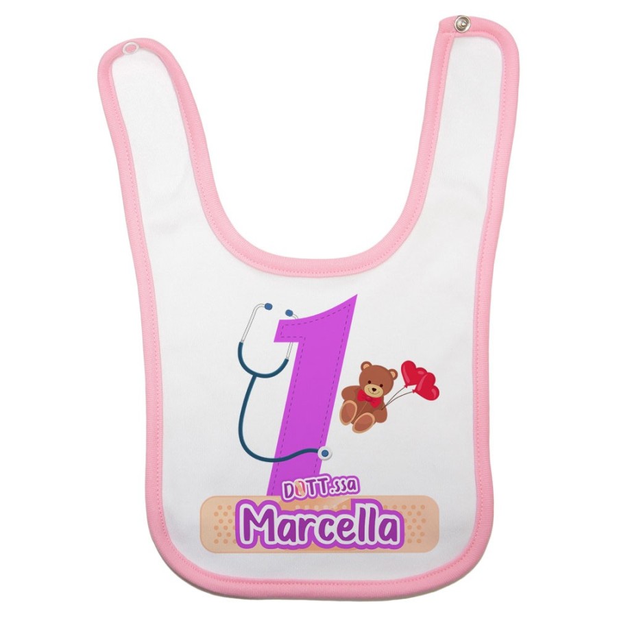 Bavaglino neonato personalizzato con nome festa a tema dottoressa peluche Compleanno