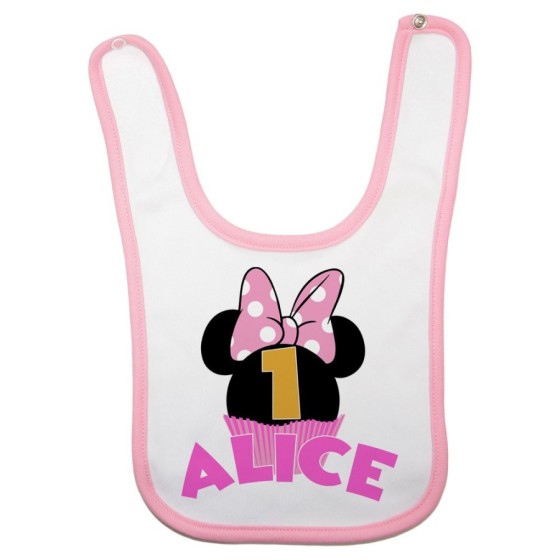 Bavaglino neonato personalizzato con nome festa a tema minnie cupcake Compleanno