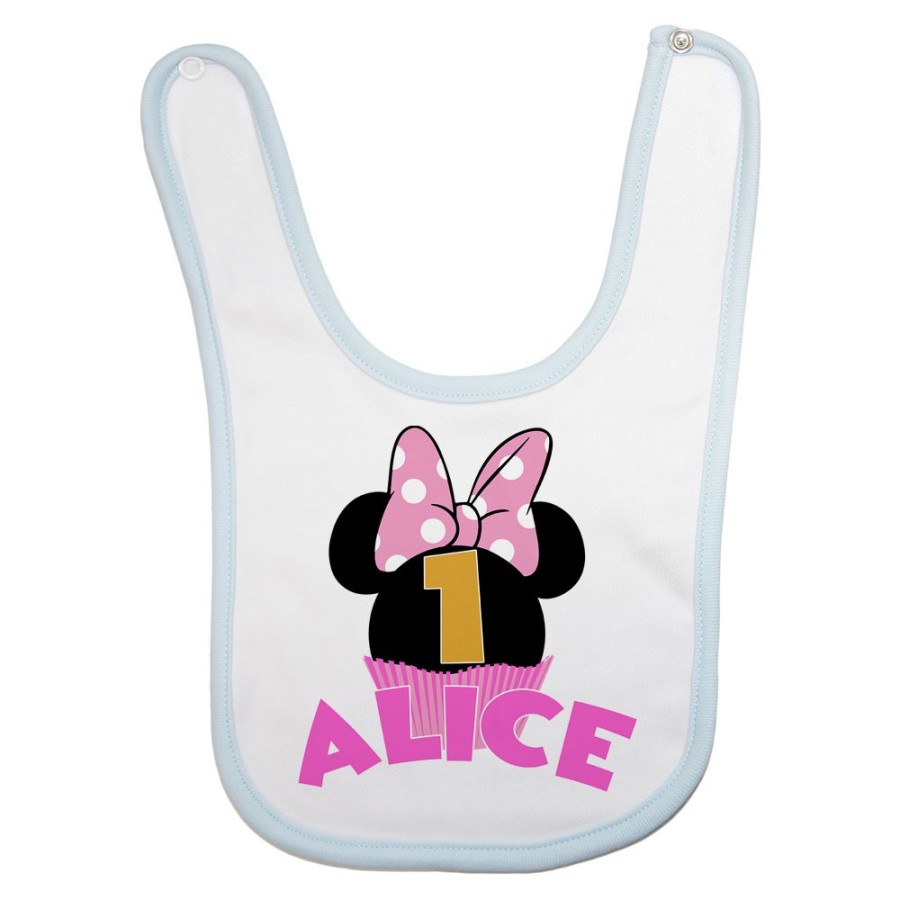 Bavaglino neonato personalizzato con nome festa a tema minnie cupcake Compleanno