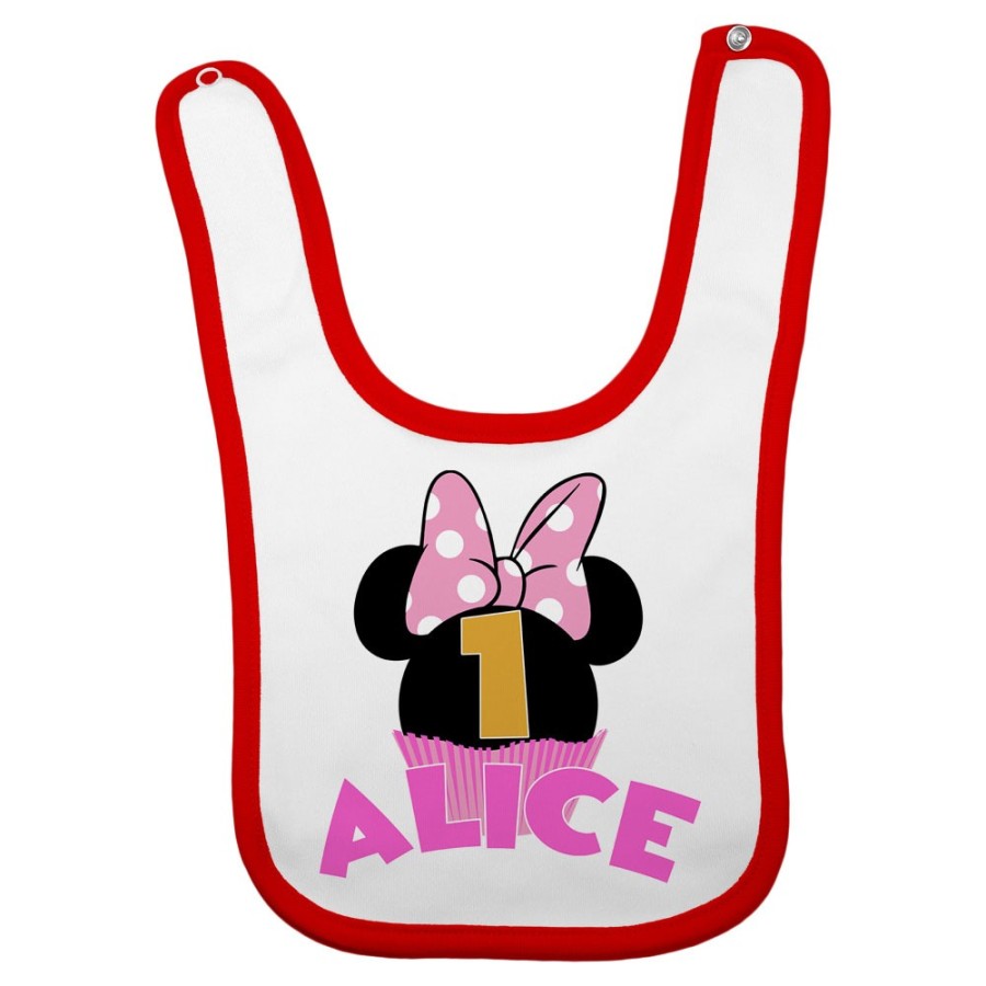 Bavaglino neonato personalizzato con nome festa a tema minnie cupcake Compleanno