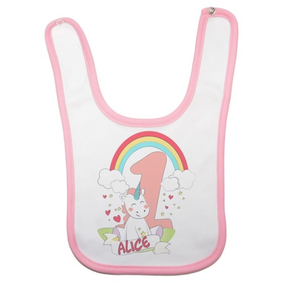 Bavaglino neonato personalizzato con nome festa a tema unicorno Compleanno
