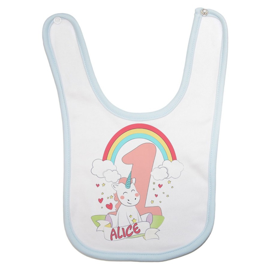 Bavaglino neonato personalizzato con nome festa a tema unicorno Compleanno