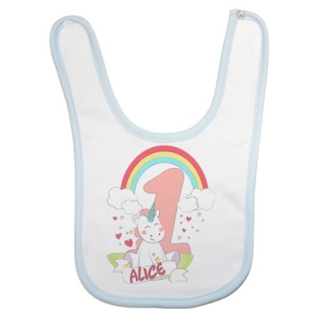 Bavaglino neonato personalizzato con nome festa a tema unicorno Compleanno