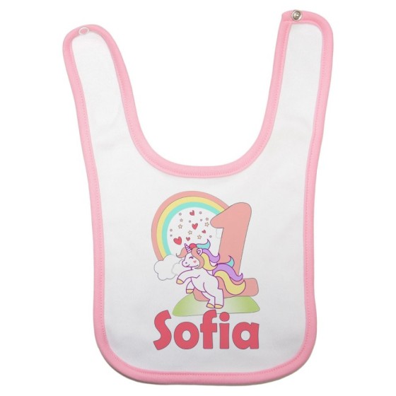 Bavaglino neonato personalizzato con nome festa a tema unicorno e arcobaleno Compleanno