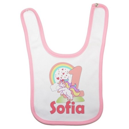 Bavaglino neonato personalizzato con nome festa a tema unicorno e arcobaleno Compleanno