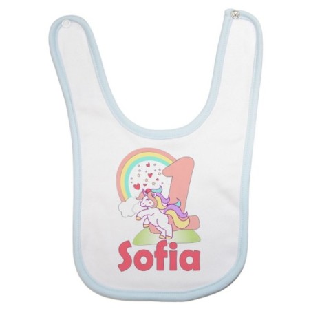 Bavaglino neonato personalizzato con nome festa a tema unicorno e arcobaleno Compleanno