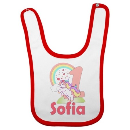 Bavaglino neonato personalizzato con nome festa a tema unicorno e arcobaleno Compleanno
