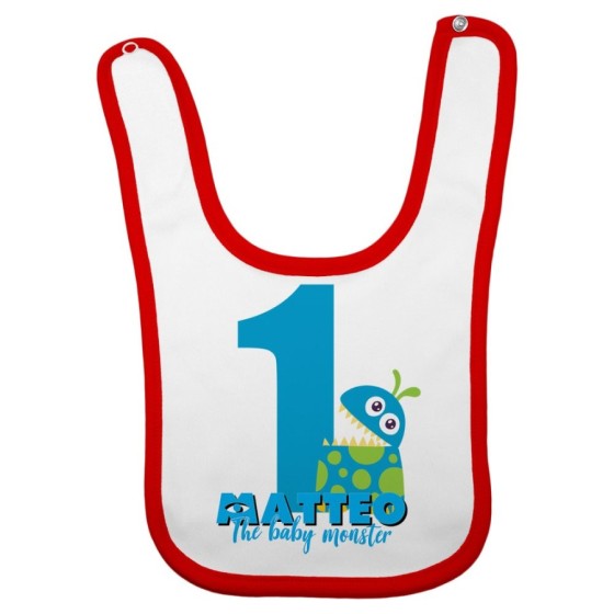 Bavaglino neonato personalizzato con nome festa a tema monster e co Compleanno