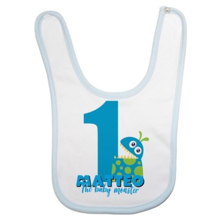 Bavaglino neonato personalizzato con nome festa a tema monster e co Compleanno