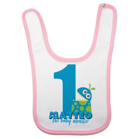 Bavaglino neonato personalizzato con nome festa a tema monster e co Compleanno