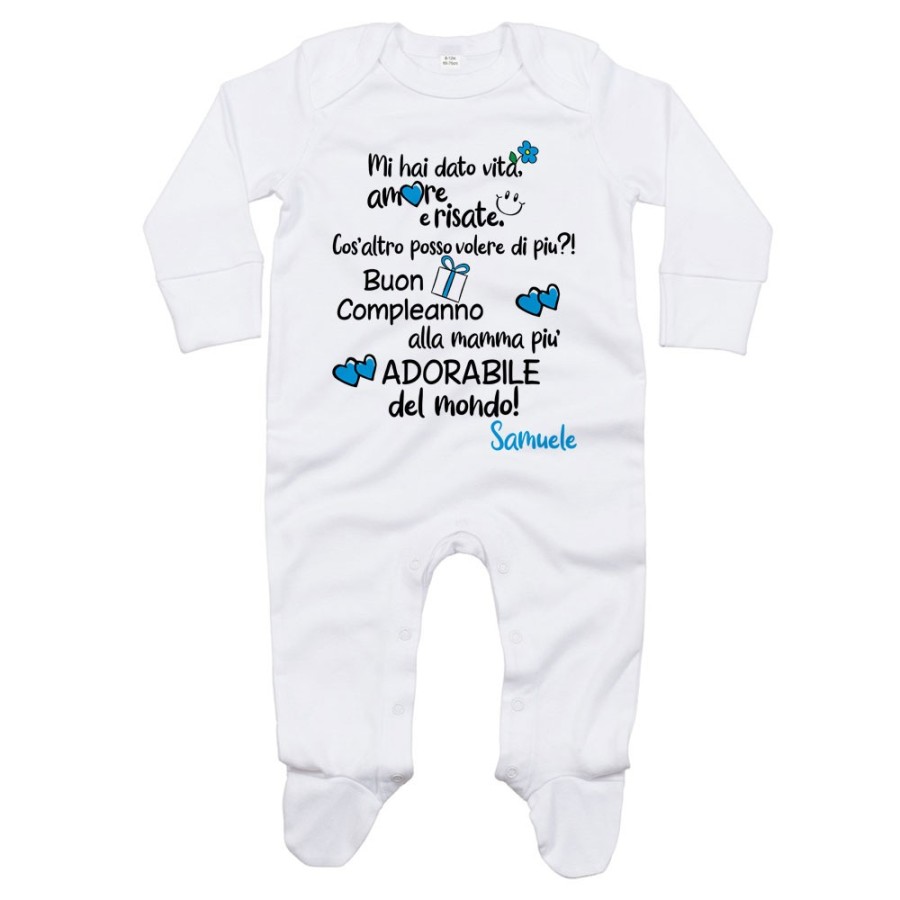 Tutina neonato personalizzata con nome buon compleanno alla mamma più adorabile del mondo Per la mamma