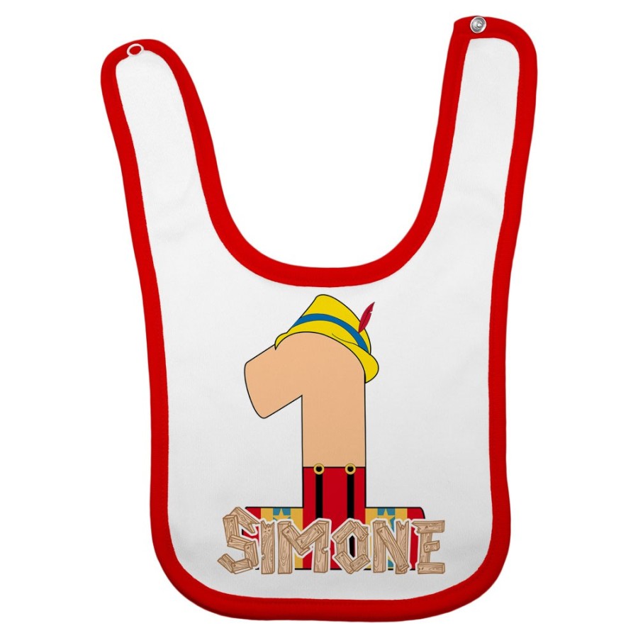 Bavaglino neonato personalizzato con nome festa a tema pinocchio Compleanno