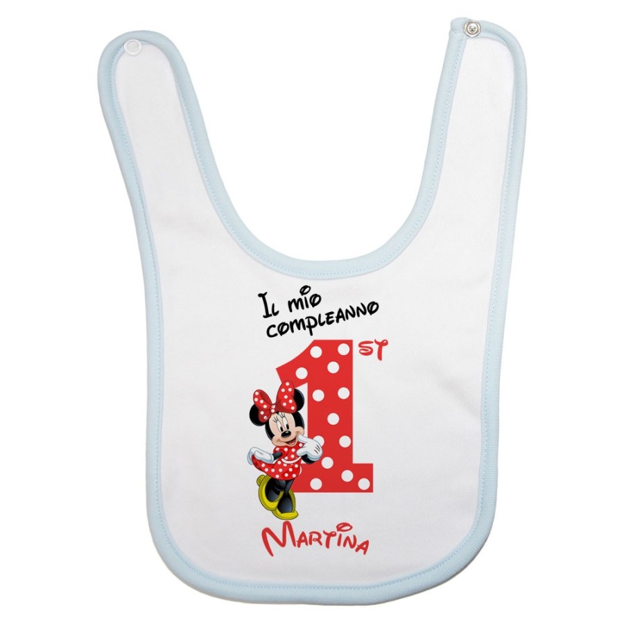 Bavaglino neonato personalizzato con nome festa a tema minnie con pois Compleanno
