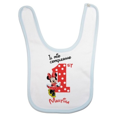 Bavaglino neonato personalizzato con nome festa a tema minnie con pois Compleanno
