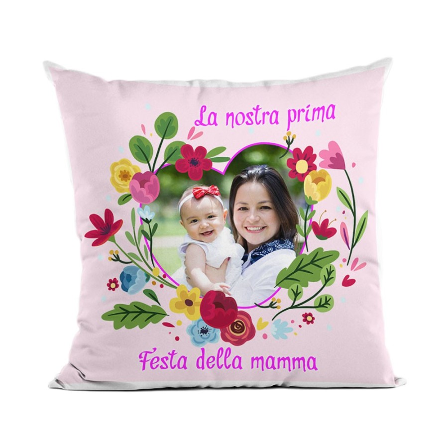 Cuscino personalizzato con foto buona festa della mamma flower Per la mamma
