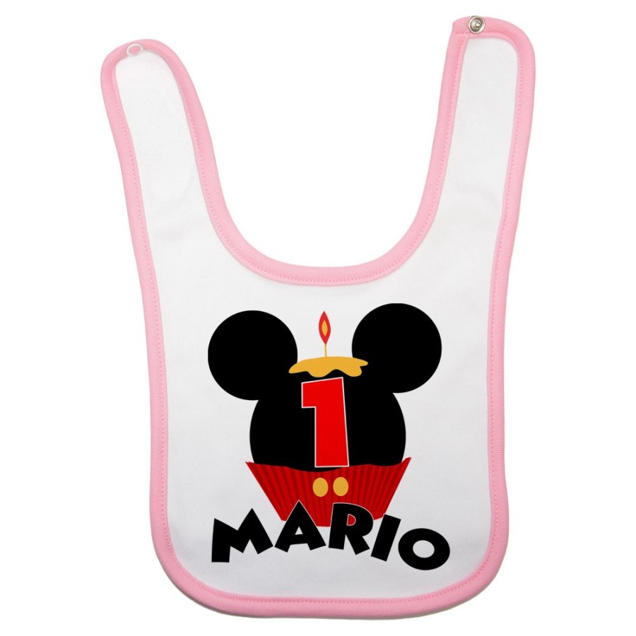 Bavaglino neonato personalizzato con nome festa a tema topolino cupcake Compleanno