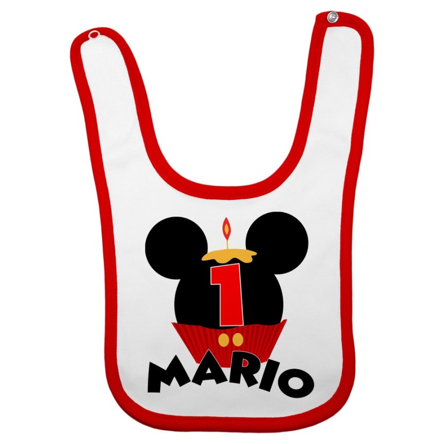 Bavaglino neonato personalizzato con nome festa a tema topolino cupcake Compleanno