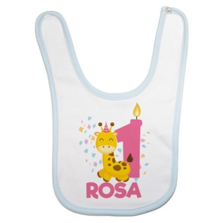 Bavaglino neonato personalizzato con nome festa a tema giraffa e coriandoli Compleanno