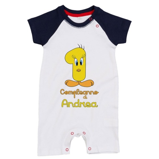 Pagliaccetto neonato personalizzato con nome festa a tema titti Compleanno