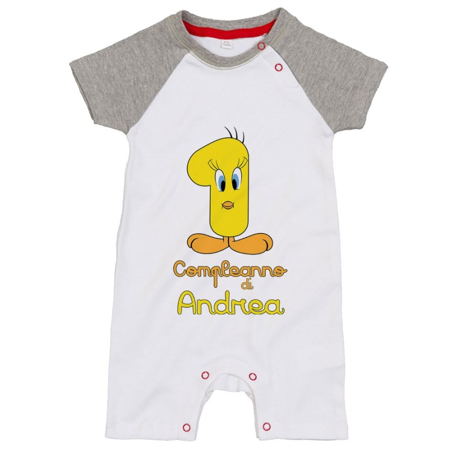 Pagliaccetto neonato personalizzato con nome festa a tema titti Compleanno