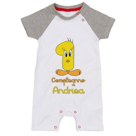 Pagliaccetto neonato personalizzato con nome festa a tema titti Compleanno