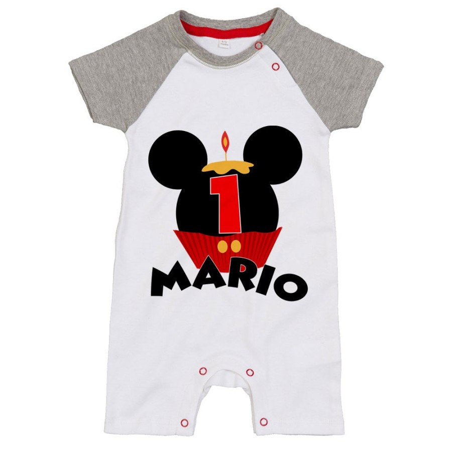 Pagliaccetto neonato personalizzato con nome festa a tema topolino cupcake Compleanno