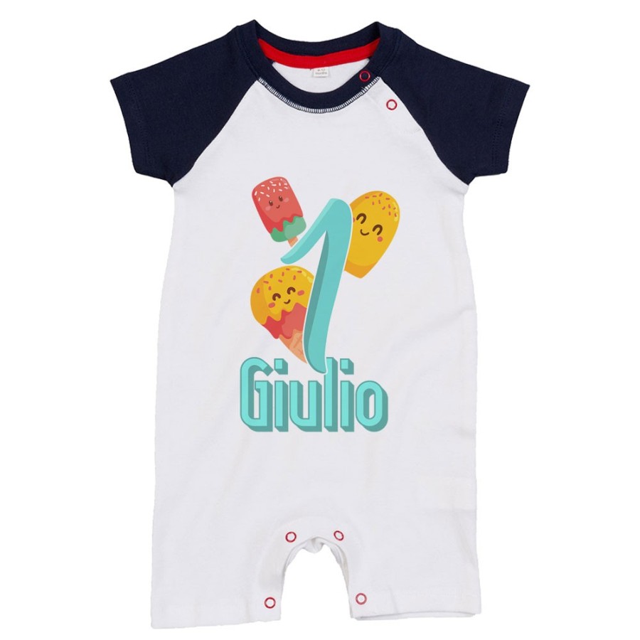 Pagliaccetto neonato personalizzato con nome festa a tema gelato Compleanno
