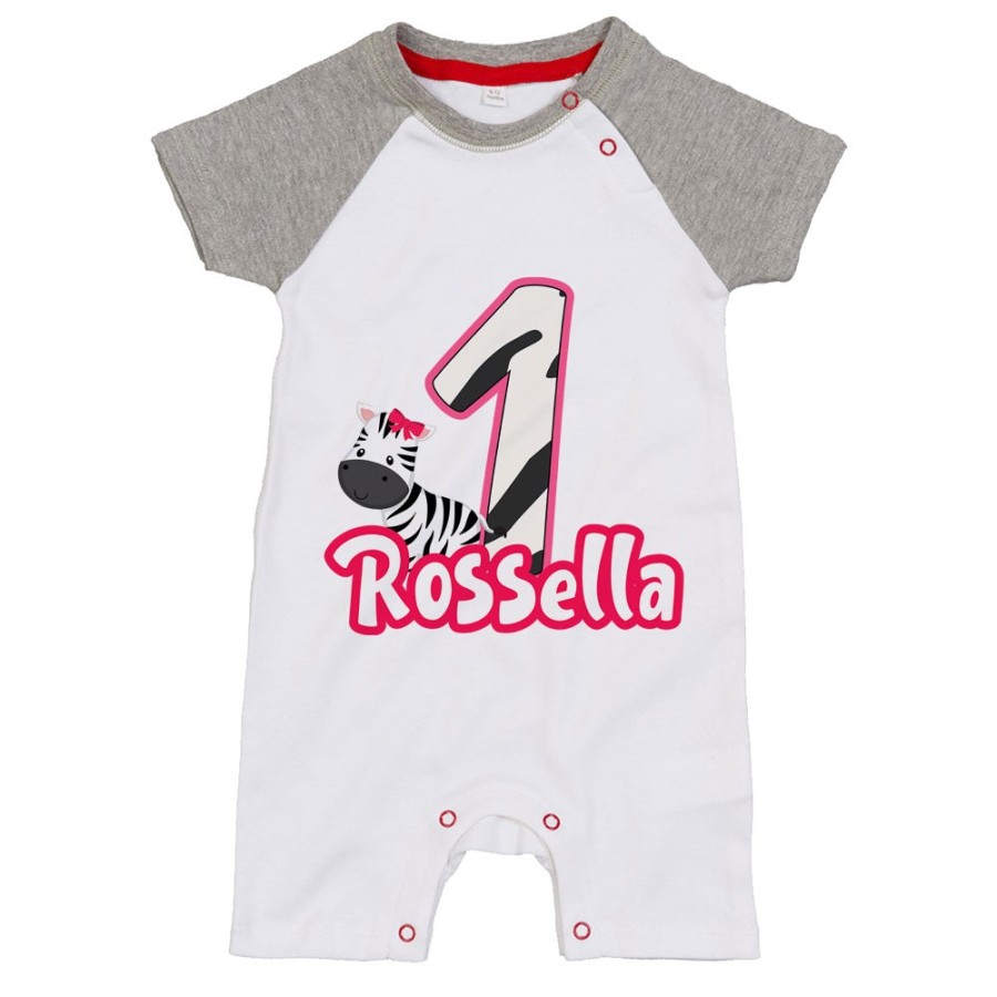 Pagliaccetto neonato personalizzato con nome festa a tema zebra Compleanno
