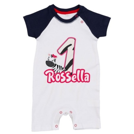 Pagliaccetto neonato personalizzato con nome festa a tema zebra Compleanno