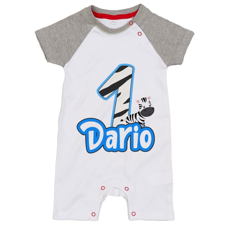 Pagliaccetto neonato personalizzato con nome festa a tema zebra Compleanno