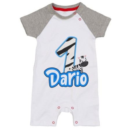 Pagliaccetto neonato personalizzato con nome festa a tema zebra Compleanno