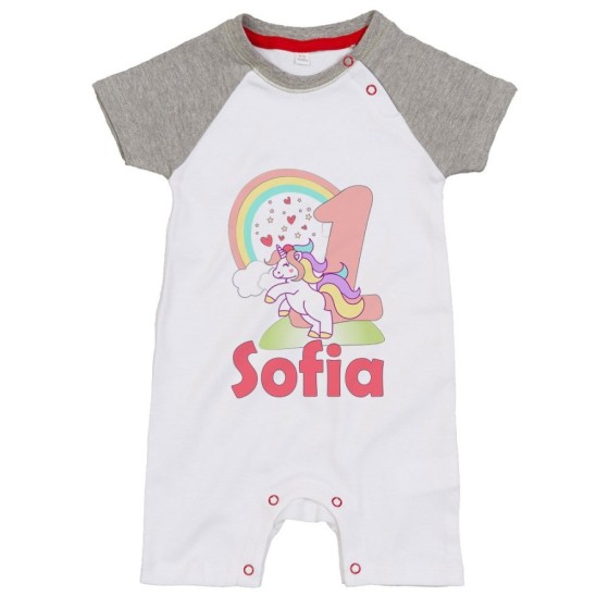 Pagliaccetto neonato personalizzato con nome festa a tema unicorno e arcobaleno Compleanno